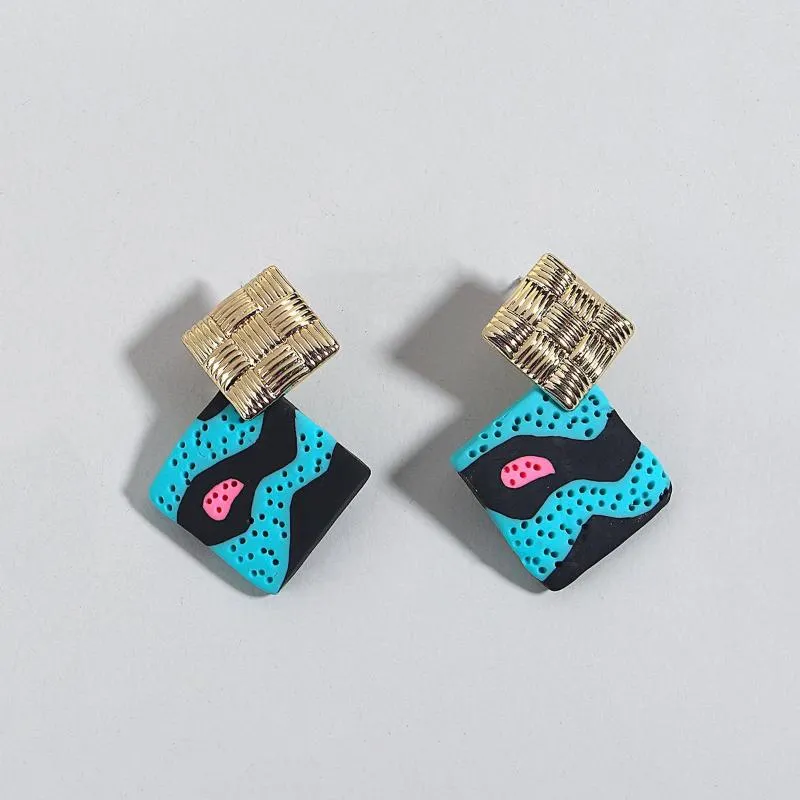 Dangle Earrings AENSOA Handmade Metal Abstract Pattern Polymer Clay Drop For Women Geometric Square Pendientes Jewelry