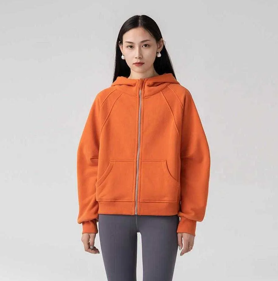 Trajes de yoga de color sólido Chaqueta de mujer con cremallera de felpa Suéter Sudadera con capucha corta Ropa deportiva Abrigo informal versátil