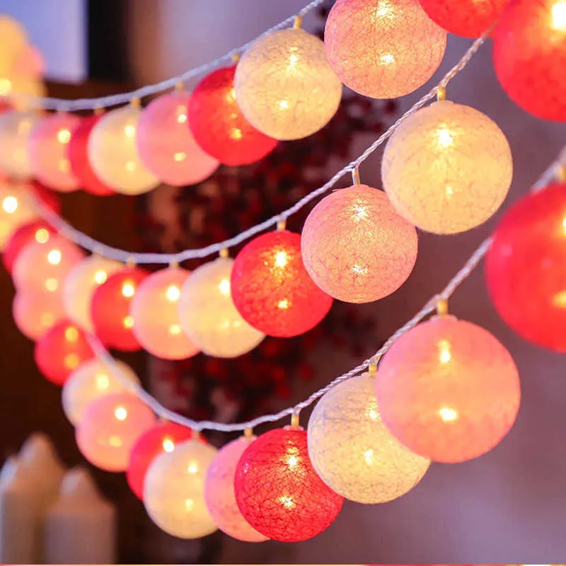 Décorations de Noël 20LED boules de coton LED chaîne fée lumières décoration pour la maison de mariage salle rideau Navidad guirlande décor Y2209