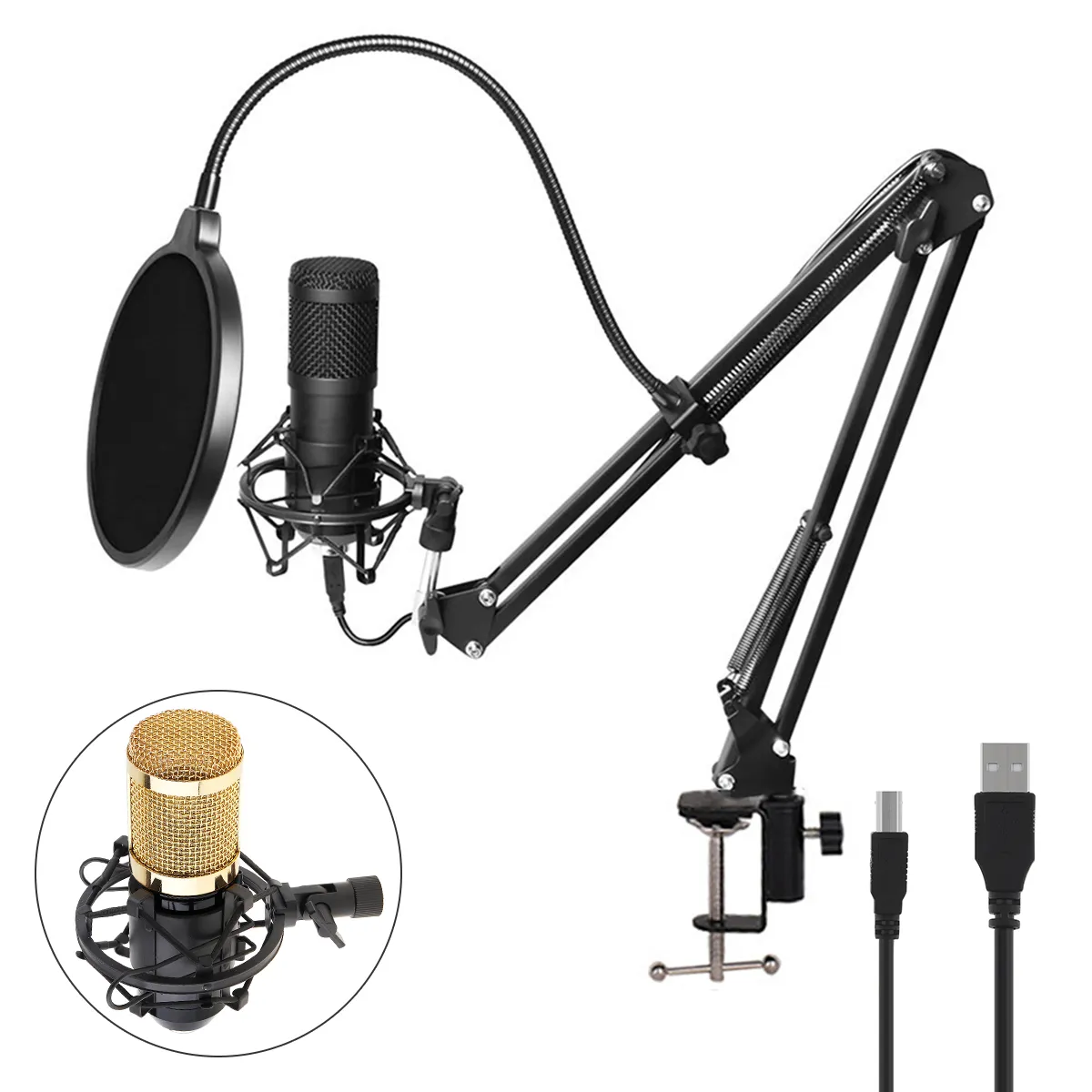 BM-800 USB Mikrofon kondensator 192 kHz / 24-bitowe zestawy mikrofonowe do mikrofonu karaoke do nagrywania dźwięku / studia