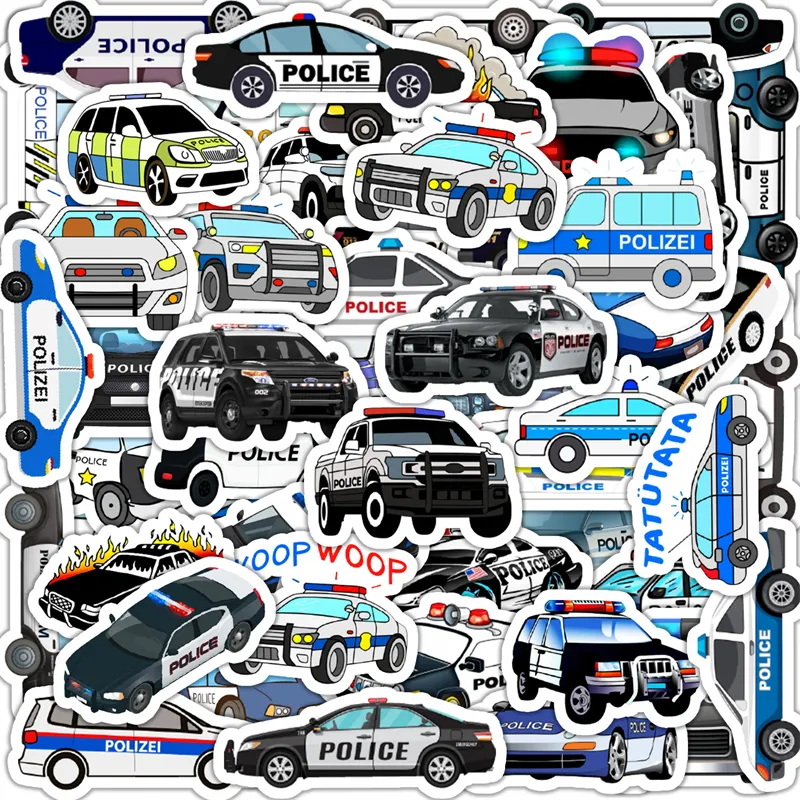 50 -stcs Cartoon Police Car Sticker Graffiti -stickers voor DIY Bagage Laptop Motorfiets Skateboard Bicycle -stickers