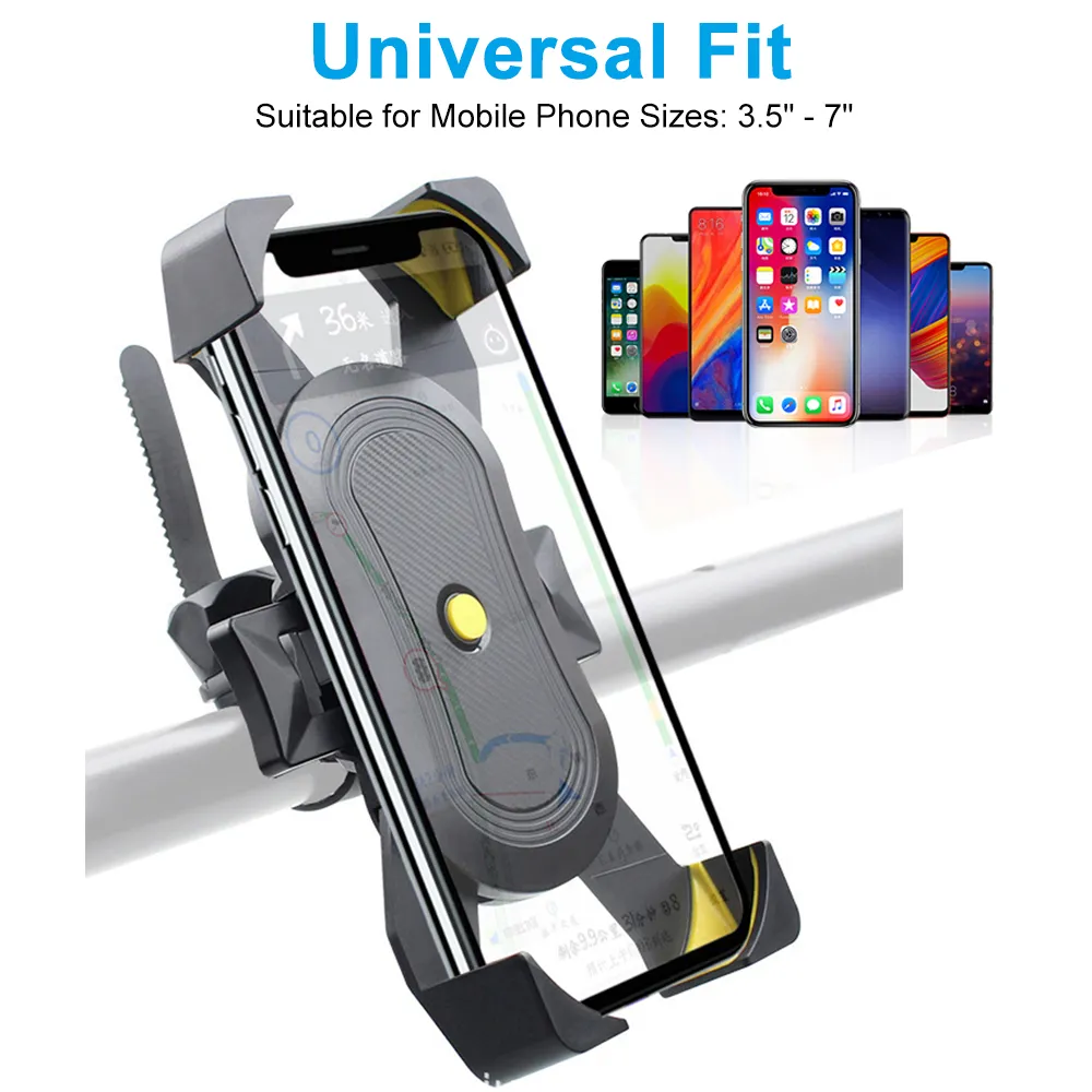 Suporte de telefone de bicicleta 360 ° Visualização Universal Motorcycle Phone para 4,7-7 a 7 polegadas de telefone móvel clipe GPS de suporte à prova de choque