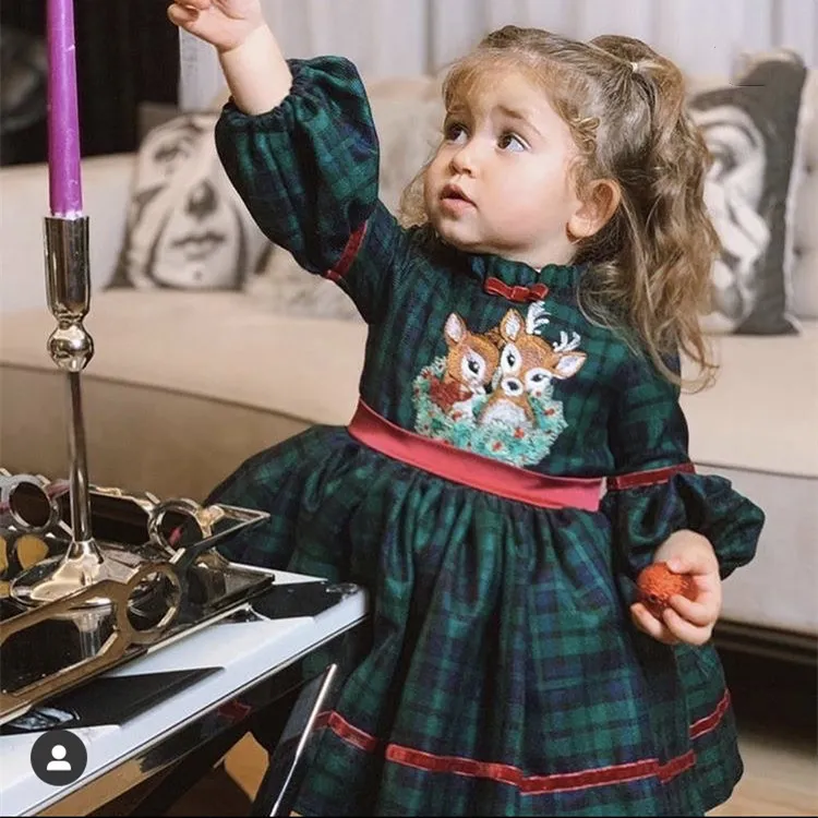 Baby Girl Emerald Green Plaid Deer Embroidery Ball Gown Dress for 13 Months  to 12 Years Holiday from Dhgate Special Occasions - price 102.77