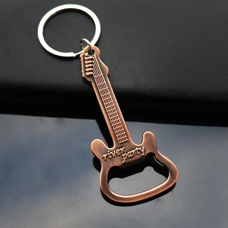 Innovative Retro Guitar Opener Metal Keychain Creative Music Bar Keychain Gastropub Practical Gifts Pendant Party gift RRB15683