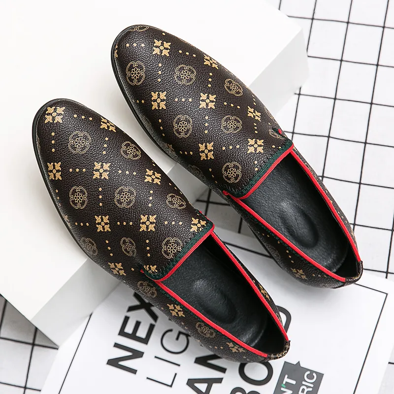 Mode loafers mannen schoenen persoonlijkheid printen pu ronde teen eenvoudige slip-on business casual bruiloftsfeest dagelijks ad223