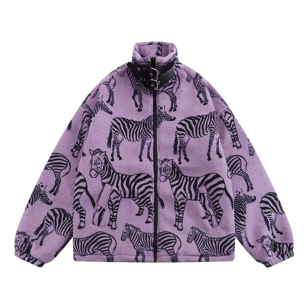 Mężczyźni Winter Parkas Kurtka streetwear Hip Hip Zebra Print puszysty puszysty zagęszczony ciepły płaszcz 2022 Autumn Fashion Harajuku Casual Loose