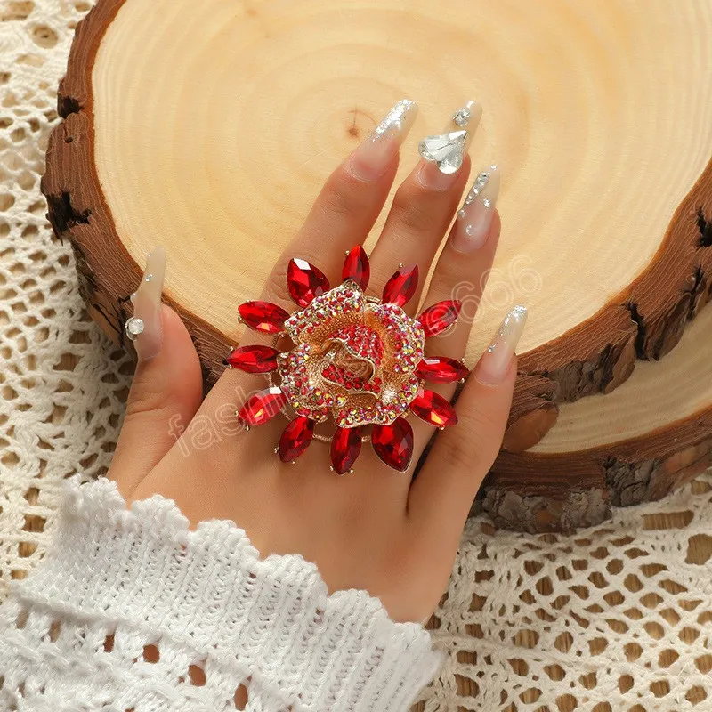 Роскошное большое кольцо подсолнечника для женщин Boho Red Blue Champagn