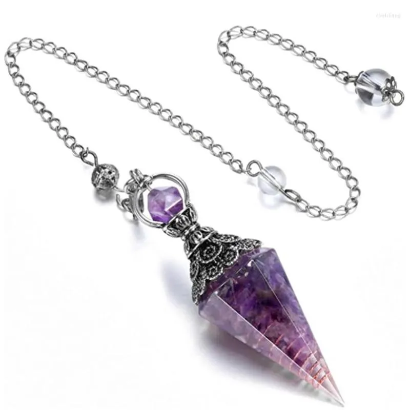 Pendanthalsband silverpl￤terade hexagon pyramid Amethyster Stone and Harts Link Chain Lapis Lazuli Fashion Jewelry