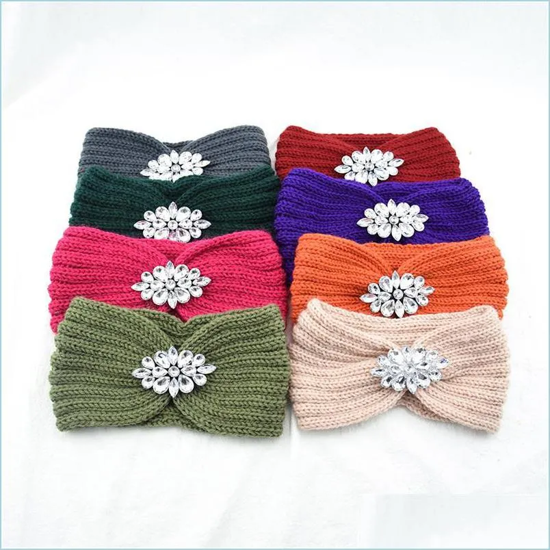 Stirnbänder Stricken Strass Haarband Gehörschutz Warm Weben Stirnband Frauen Dame Mode Accessoires Stirnbänder Colourf Outdoor 4 Dhy9X