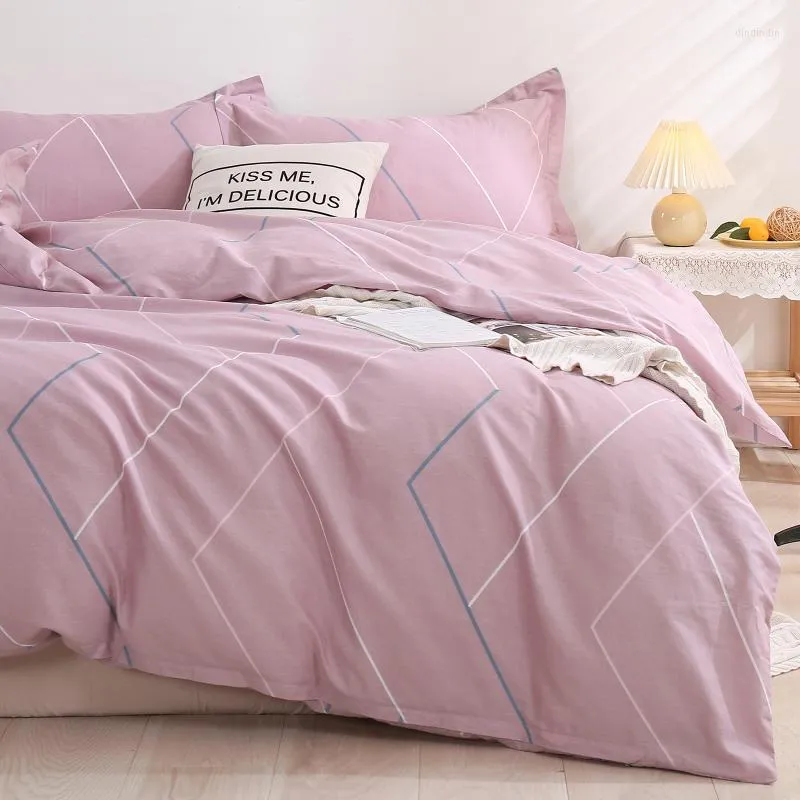Sängkläder sätter flickor rosa täcke täcke set enkel geometrisk figur mjuk enkelsäng platta ark täcke kuddväskor dubbel sängkläder