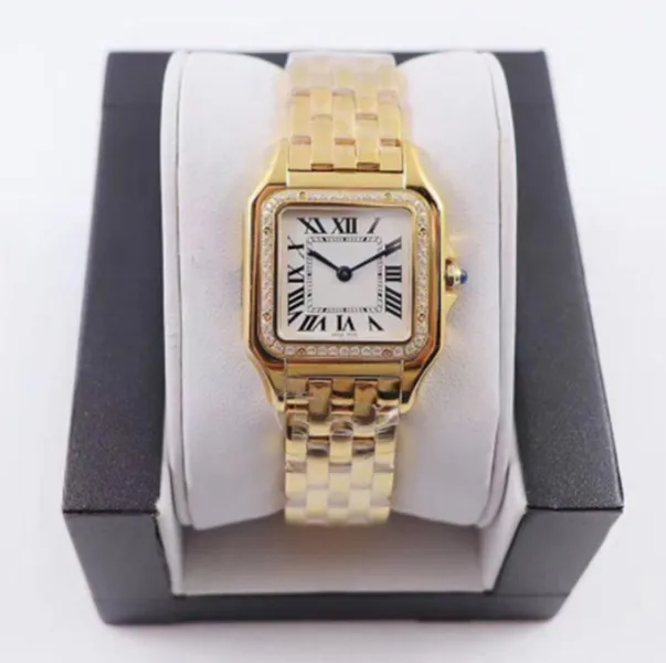 Vrouwen horloges 27 mm 22 mm wijzerplaat goud/zilveren roestvrijstalen kwarts dame horloge met diamant elegante polshorloge montre de luxe santo