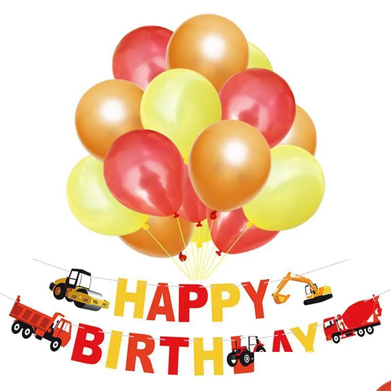 Party Decoration Happy Birthday Banner Construction Vehicle Excavator Truck Garland Flags For Farm Decorations Kids Favors Drop Deliv Dhlqt