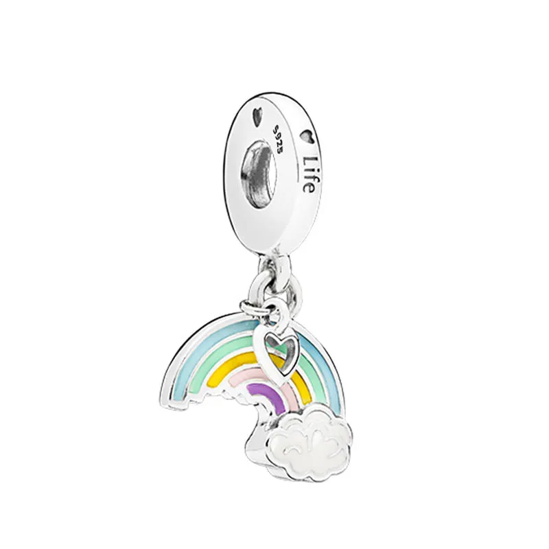 Pendentif arc-en-ciel 925 en argent sterling breloque femmes bijoux bricolage perles avec coffret d'origine pour Pandora bracelet bracelet collier faisant des breloques