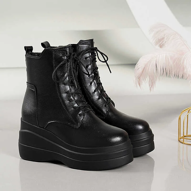 Boots Women Fashion Flat Chelsea Ankle Winter 2022 New Wedge Biker Casual Shoes Snow Warm Zipper J220923