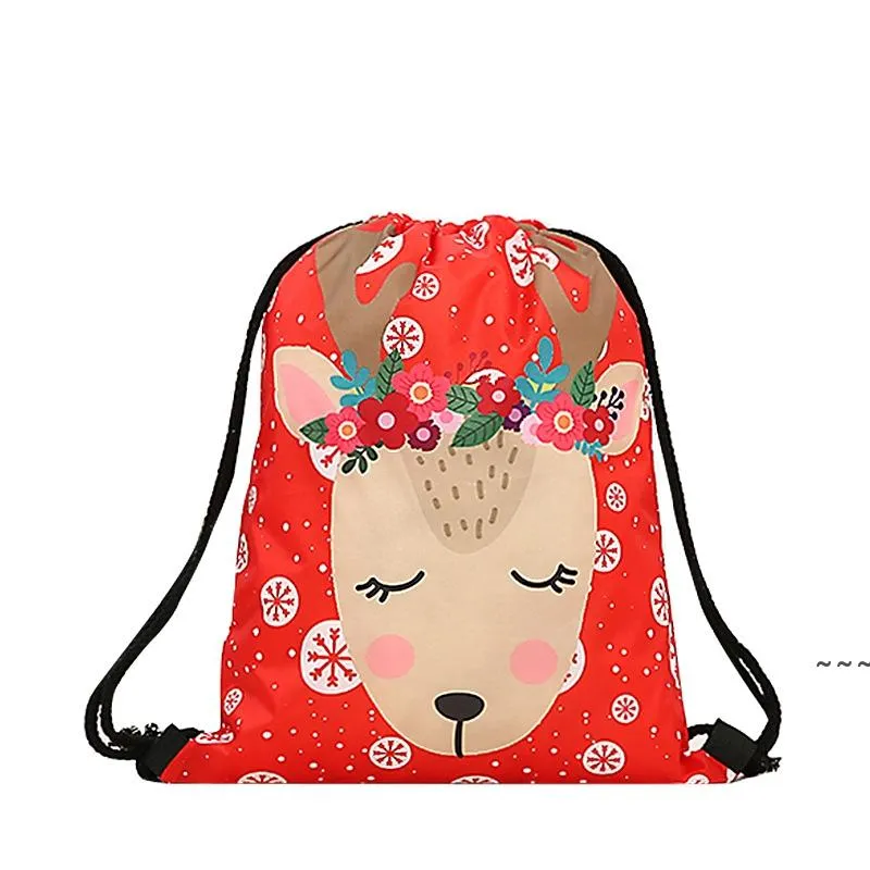 Sac à cordon en polyester de Noël Sacs cadeaux imprimés en 3D Bonhomme de neige Moose Santa Red Xmas Shopping Bag BBB15709