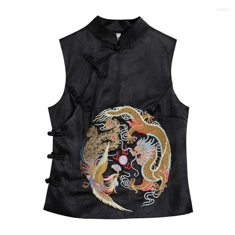 Этническая одежда традиционная одежда Gilet Retro в китайском стиле современный женский жилет Black Oriental Casual Cant TopeThnic