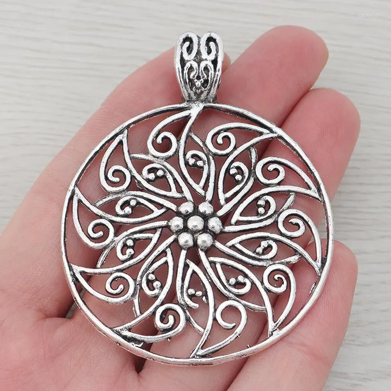 Pendentif Colliers 3 X Tibétain Argent Grand Creux Filigrane Fleur Charmes Pendentifs Pour Collier Fabrication De Bijoux 70x55mm