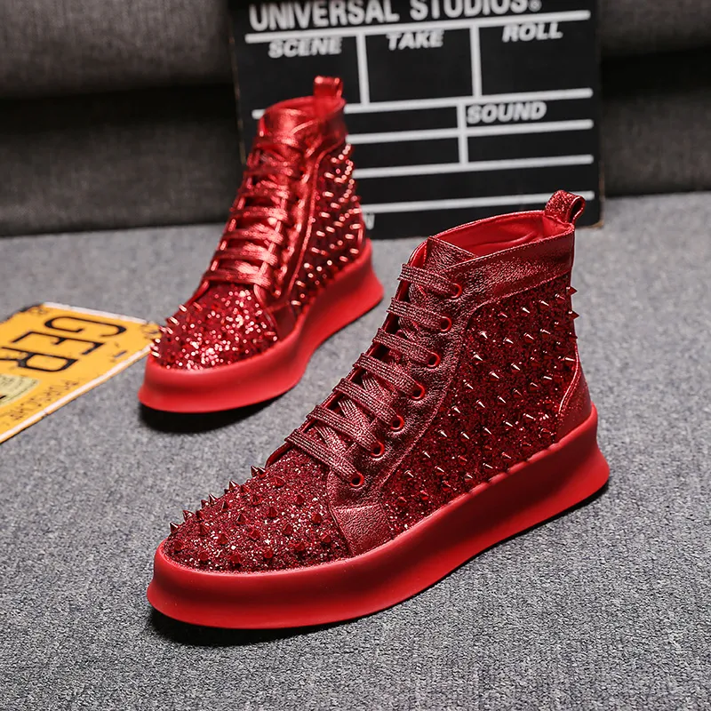 Mode Herren Stiefel Klassische Designer Strass Bottoms Lederstiefel Braun Schwarz Rot Hohe Qualität für Männer