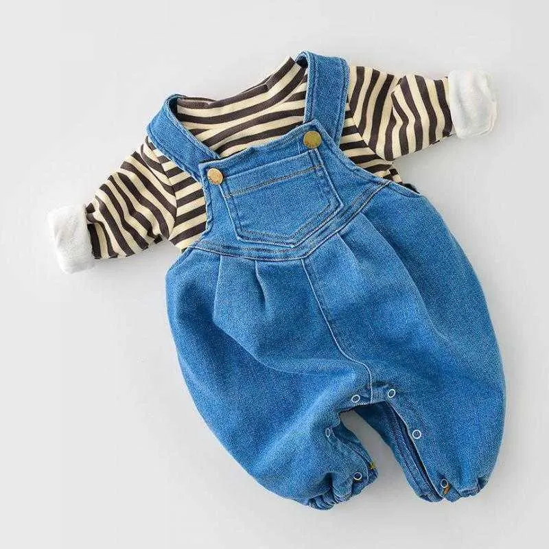 Rompers Winter Warm Baby Boy Girl Velvet Denim Overalls Pants Toddler Soft Jumpsuit Suspenders Blue Baby Overalls For Girls Boys J220922