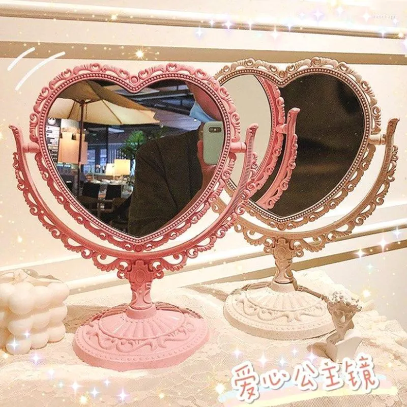 Miroirs INS Bureau Maquillage Miroir AMOUR Rotatif Gothique Papillon Rose Décor Beauté Outil Rond Ovale Coeur Forme