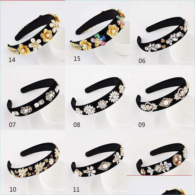 Hoofdbanden Barokke Rhinestone Crystal Hair Bands Retro Pearl -hoofdbanden Veet Wide Edge Women Accessoires Europe America America 7 Dhseller2010 DHFKH