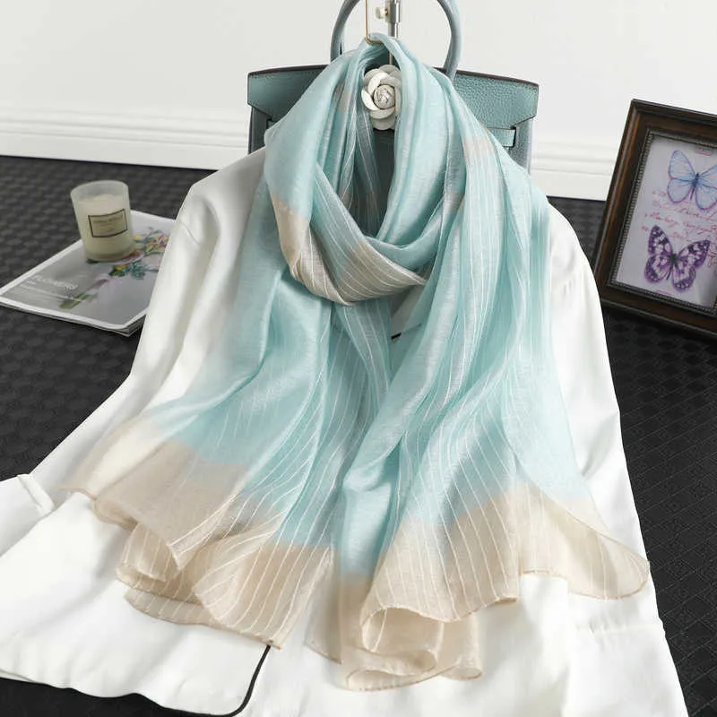 Scarves Spring Winter Silk Wool Scarf 2022 Women Luxury Striped Pashmina Warm Shl Wrap Female Foulard Bufanda Stores Y2209