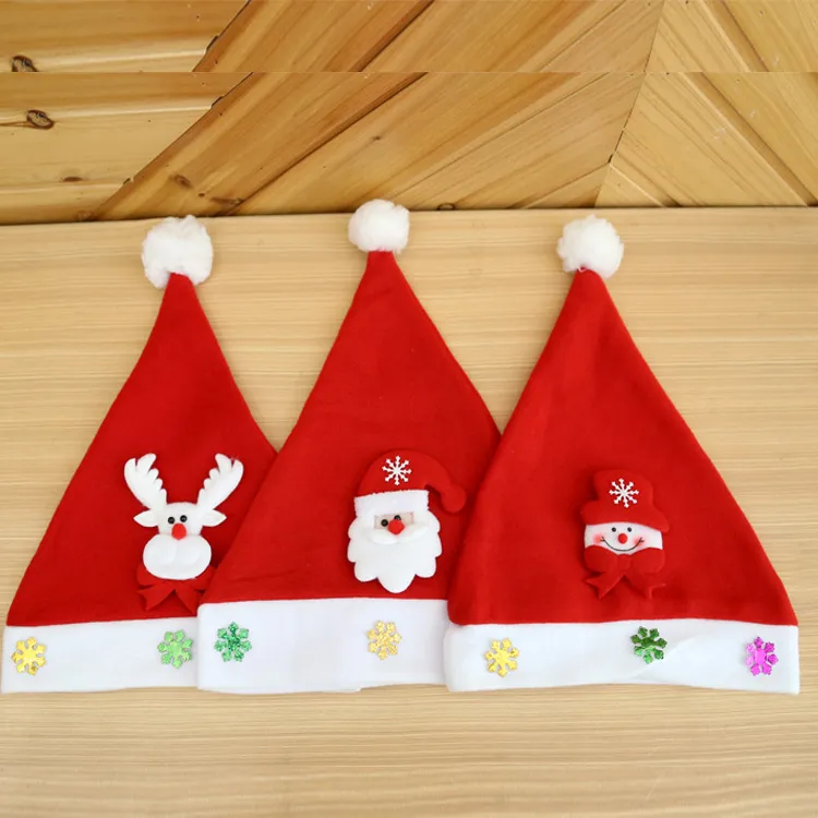 Santa Snowman elk şapka karikatür kırmızı kar tanesi peluş Noel şapkası süslemesi