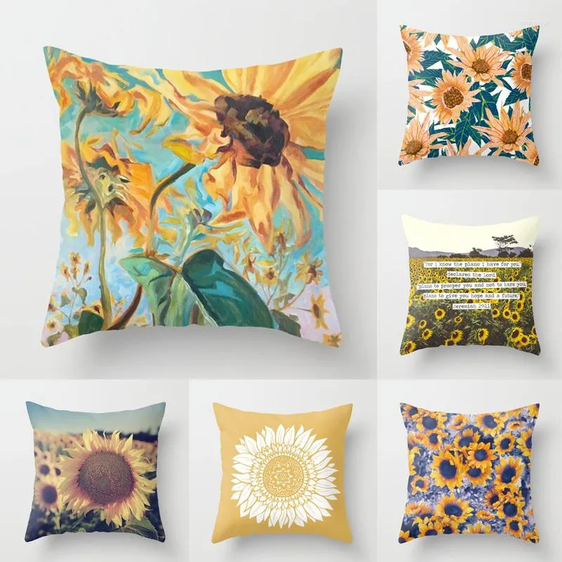 Pillow Beautiful Sunflower Series Pillows Cases For Sofa Home Car Cover Covers Decor Cartoon Soft Pillowcase 45x45cm