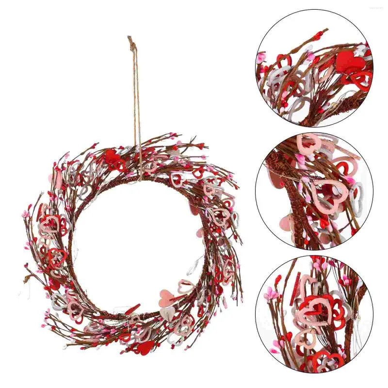 Decorative Flowers Heart Shaped Garland Hanging Wreath Decor Lover's Day Themed With Light