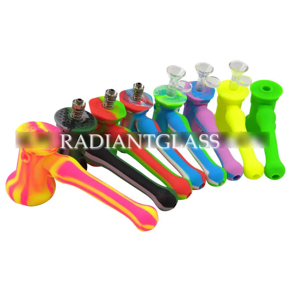 Portable Silicone Hammer Bubbler Novelty Bubblers Smoking Water Pipes For Tobacco with Perolator Glass Bowl