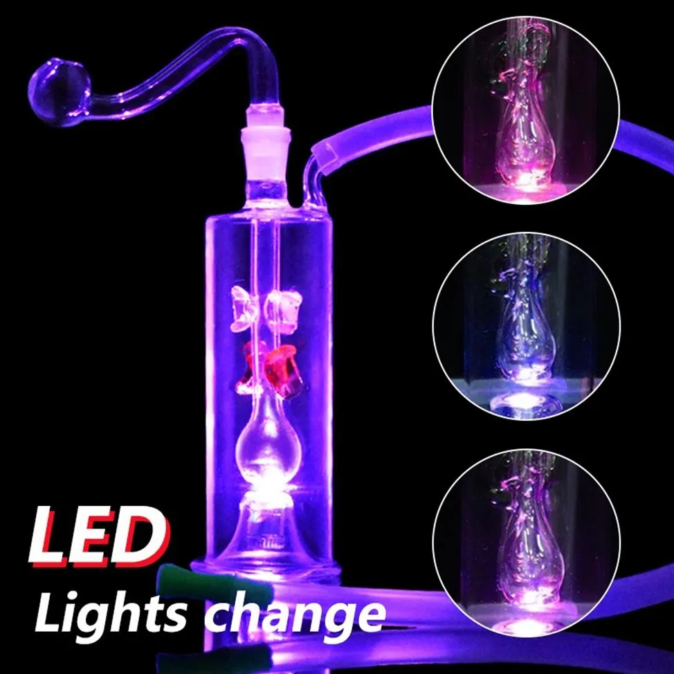 Portable Shisha Oil Hookahs Dab Oil Rig Led Color Change Hookah Glass Pipe Lights Bongs Percolater Bubbler Water Pipes with Tobacc269k