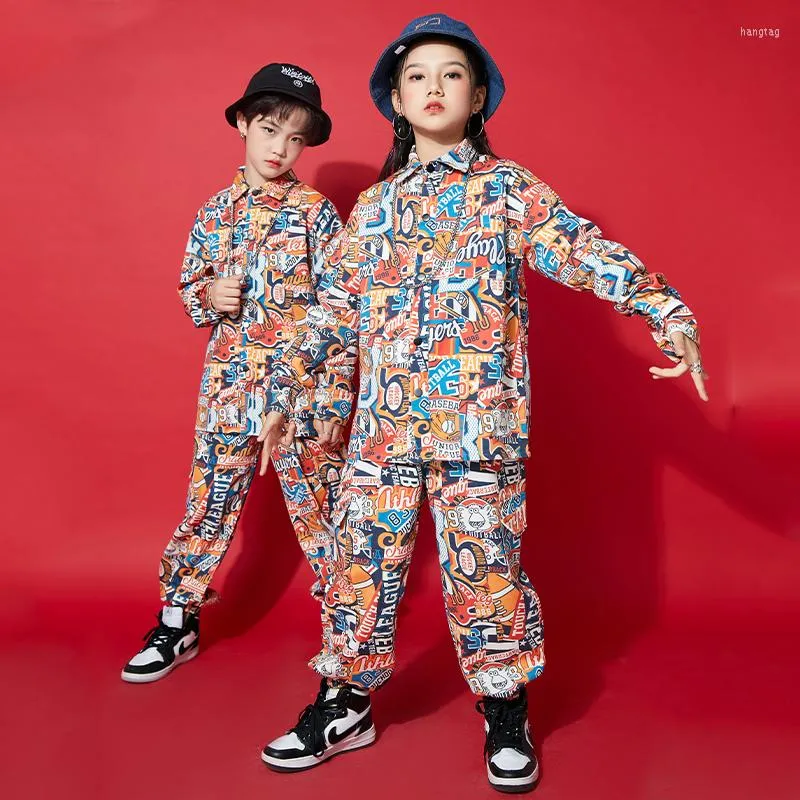 STATE Uso de fantasia de dança de hip-hop meninos camisa de picha de grafite de mangas compridas Street Autumn Kids Rave Clothes Girls Jazz Dancewear