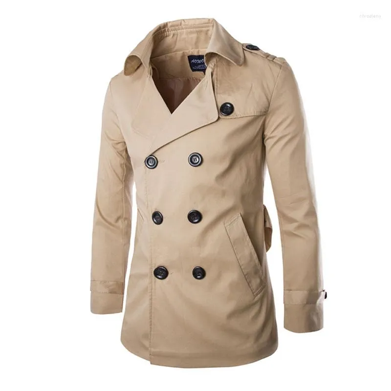 Trench da uomo 2022 Moda uomo Cappotto sottile solido Stile inglese Giacca lunga soprabito Doppio petto con fasce Abbigliamento da festa M-XXL