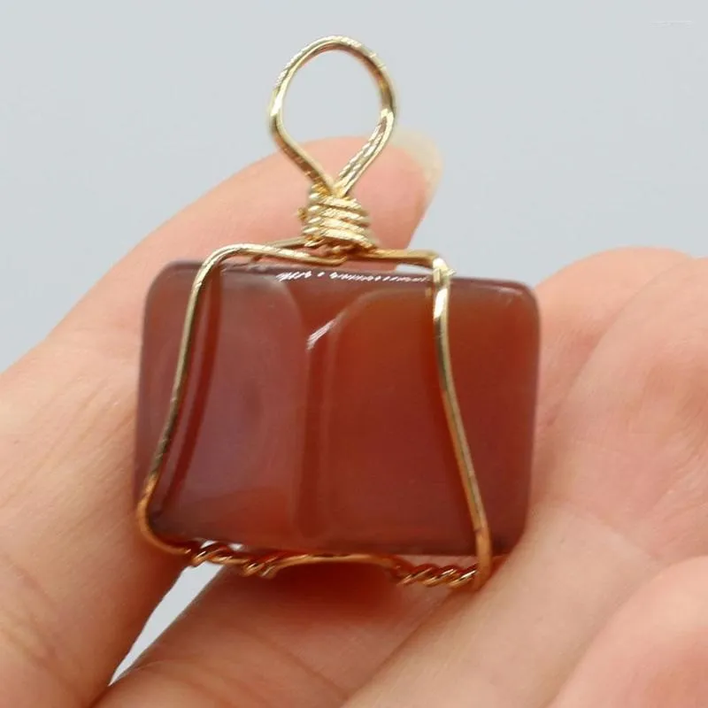 Pendant Necklaces Natural Stone Gem Red Agate Wire Square Handmade Crafts DIY Necklace Earrings Jewelry Accessories Gift Making 17x17mm