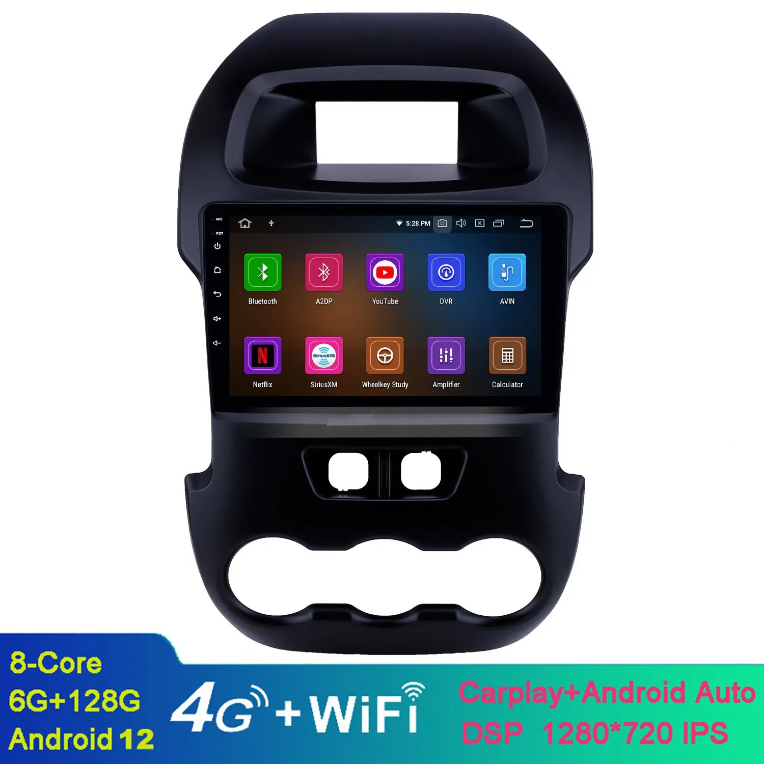 Système de navigation GPS vidéo de voiture Android de 9 pouces pour Ford Ranger 2012 avec prise en charge Bluetooth TPMS DVR caméra de recul