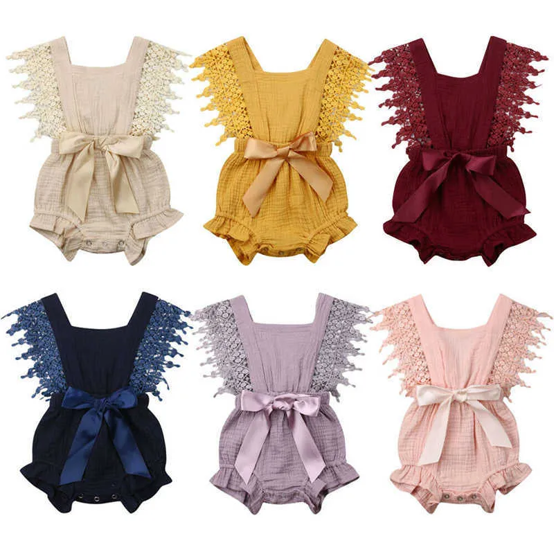 Rompers zoete schattige pasgeboren babymeisje katoenen kant romper jumpsuit stevige mouwloze outfit casual kleding zomer baby meisje kinderen kleding J220922