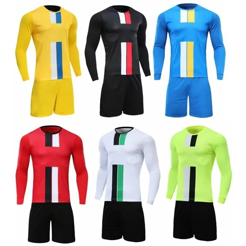 Set da corsa maglia da calcio rossa manica lunga da uomo set divisa da calcio bianca per adulti uomo maglia gialla della squadra nome personalizzato numero fai da te 220923