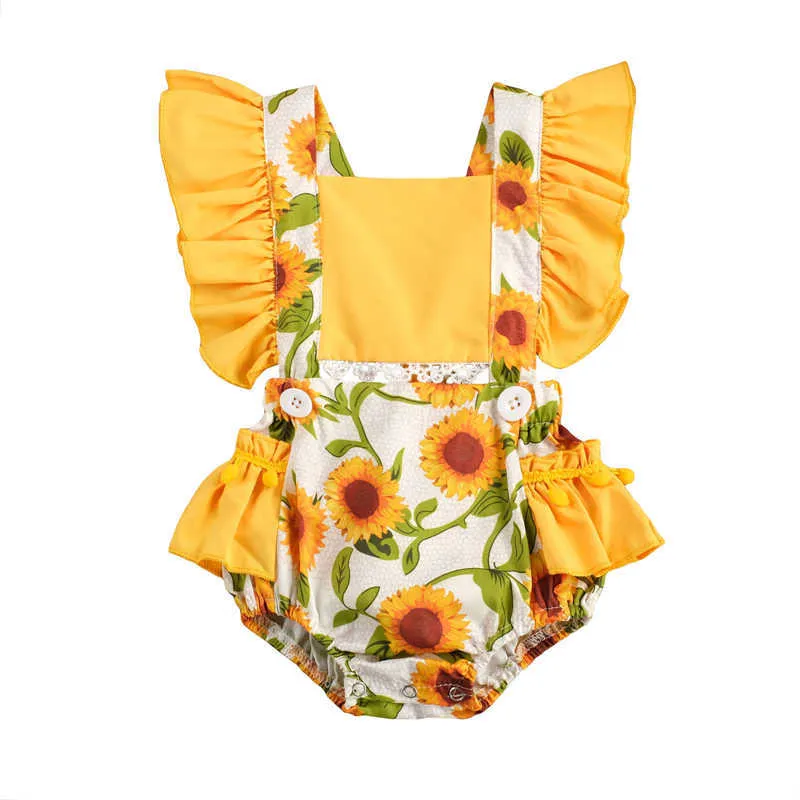 Rompers Baby Girls Flying Sleeve Sunflower Outfits Rompers Toy Suits Newborn Girls Jumpsuits Toddler Baby Sunsuits 024M J220922