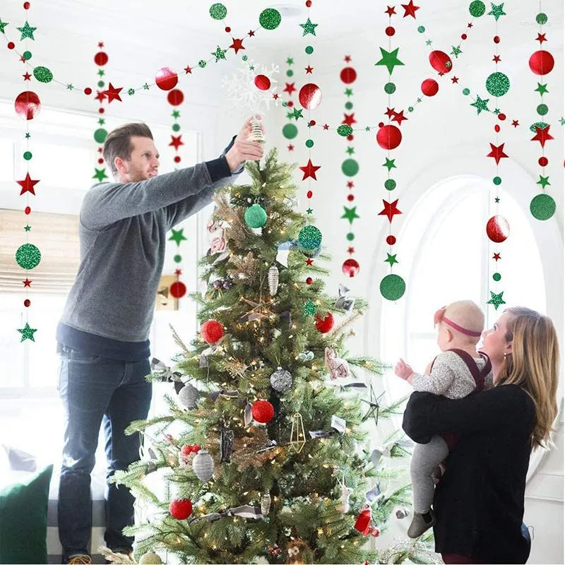 Decorazioni natalizie Stella glitterata Ghirlanda di carta rotonda Striscione Stamina Ornamenti per l'albero della festa di compleanno