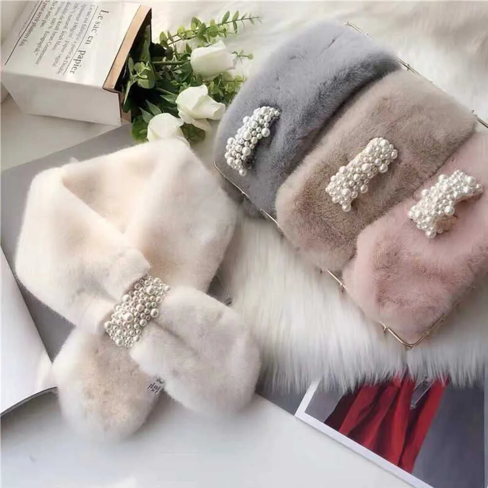 Scarves New Women Winter Warm Scarf Pearl Plush Bib s Thicken Imitation Rabbit Fur Shl Neck Warmers bufanda Y2209