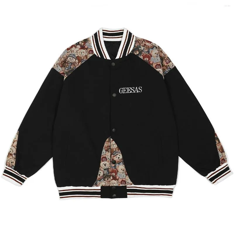 Mäns jackor Lacible Hip Hop Harajuku Streetwear Jacket Patchwork Brodery Bear 2022 Autumn Men Casual Tickets Bomber Coat