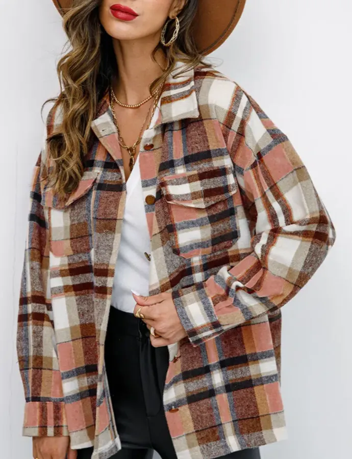 여성용 블라우스 셔츠 버튼 다운 셔츠 코트 플란넬 자르기 재킷 가슴 주머니가있는 캐주얼 족쇄 스트리트웨어