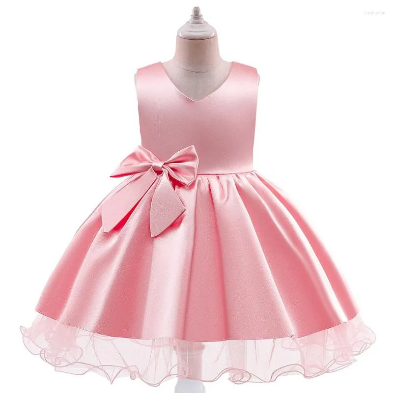 Flickaklänningar 2022 Summer Princess Dress Big Bow Piano Performance Birthday Party