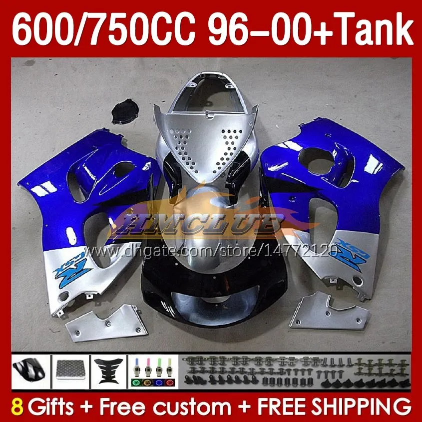 Zbiornik Fairings dla Suzuki Srad GSXR 600 750 CC GSXR600 96 97 98 99 00 Body 156no.50 GSXR750 600cc GSXR-600 1996 1997 1998 1999 2000 GSX-R750 750CC 96-00 Fairing Blue Srektury srebrne