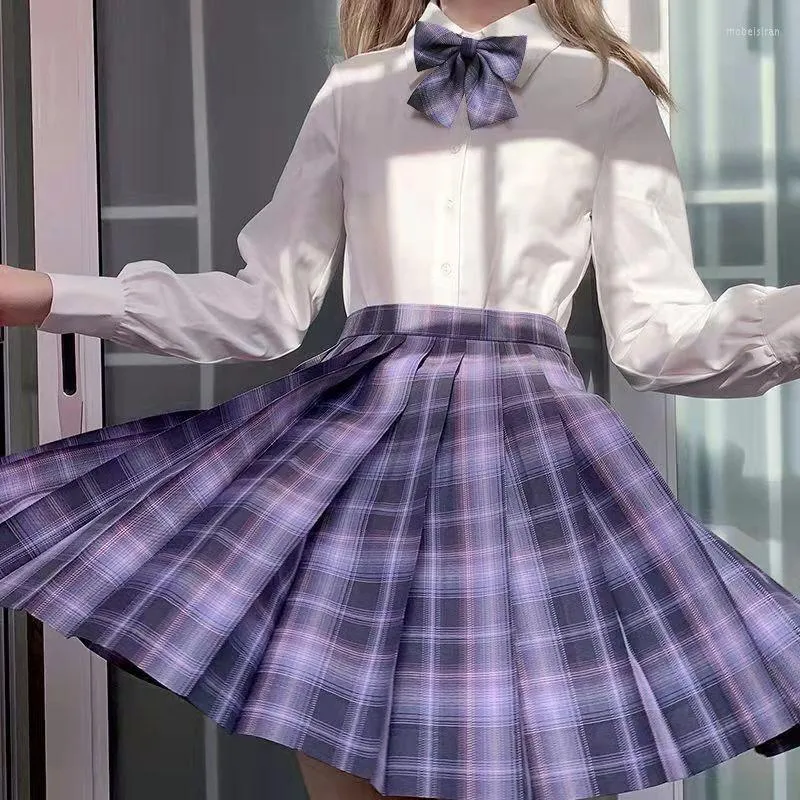 Kläder sätter romantisk fairy-skoluniform veckad kjol japansk hög midja a-line pläd sexig jk kvinna