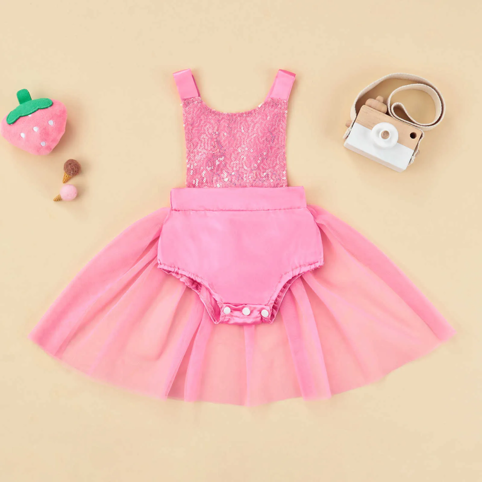 Rompers spädbarn nyfödda baby flickor bodysuit klänning paljetter ruffles jarretel baby playsuit jumpsuit sommar nyfödda kläder j220922