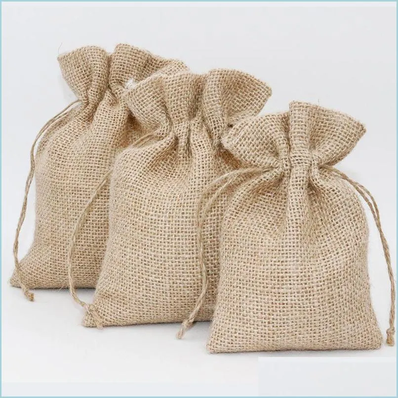 ジュエリーポーチバッグ天然リネンジュエリーバッグジュートDSTRING BURLAP SACK ORMANMENTSリングネックレスブレスレットポーチさまざまなサイズD DHHF7