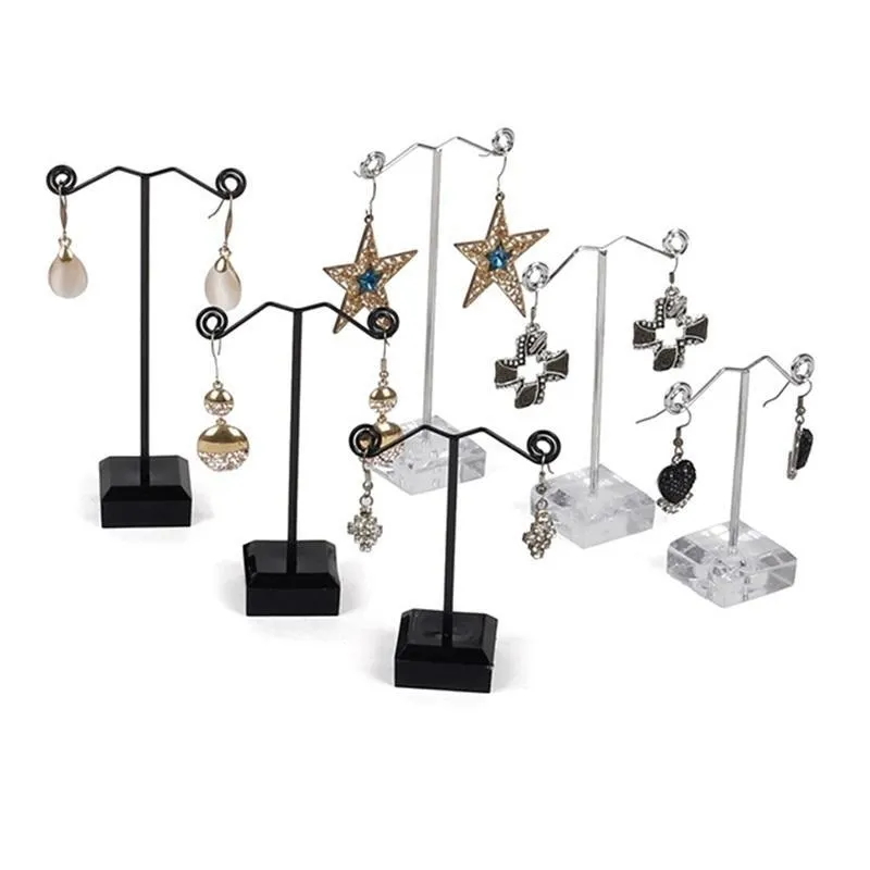 Jewelry Stand 3Pcs/Set Earring Display Rack Jewelry Stand Shop Ear Studs Ornaments Storage Show Shelf Metal Acrylic Transparent Black Dhase