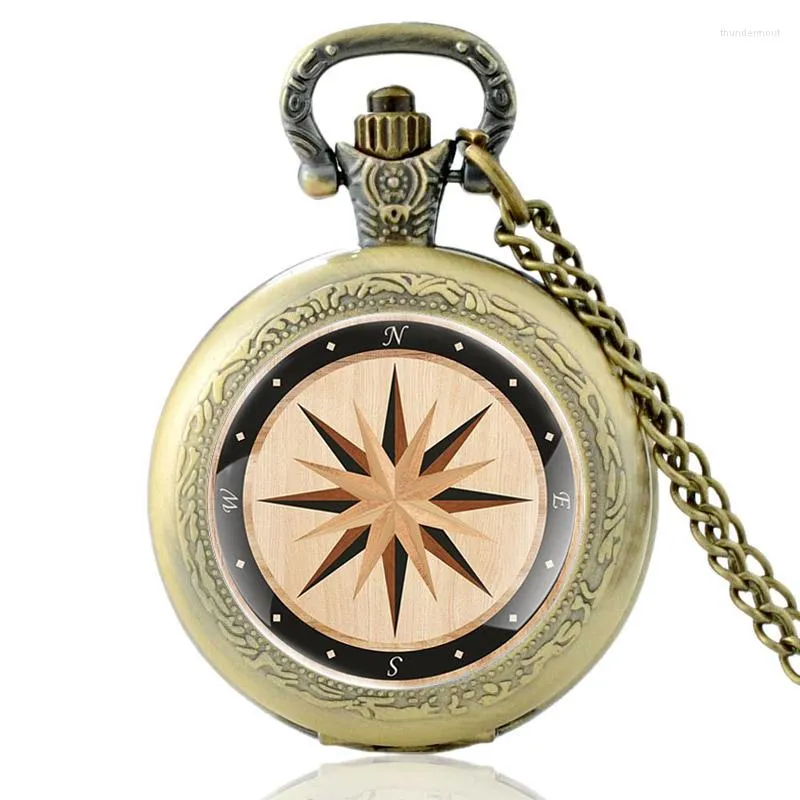 Vintage Compass Pattern Pocket Watch Compass With Glass Cabochon And