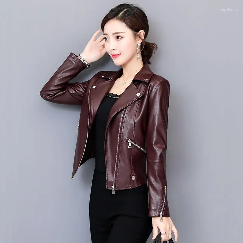 Veste d'automne courte en Faux cuir pour femme, manteau de moto en Pu souple et Slim, décontracté à manches longues, vêtements d'extérieur